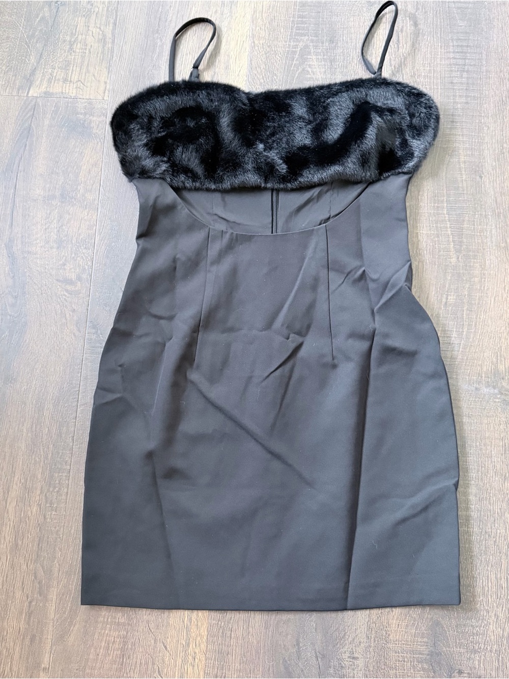 NWT Naked Wardrobe Black Faux Fur Trim Cutout Mini Dress | Black | Medium - Picture 4 of 9